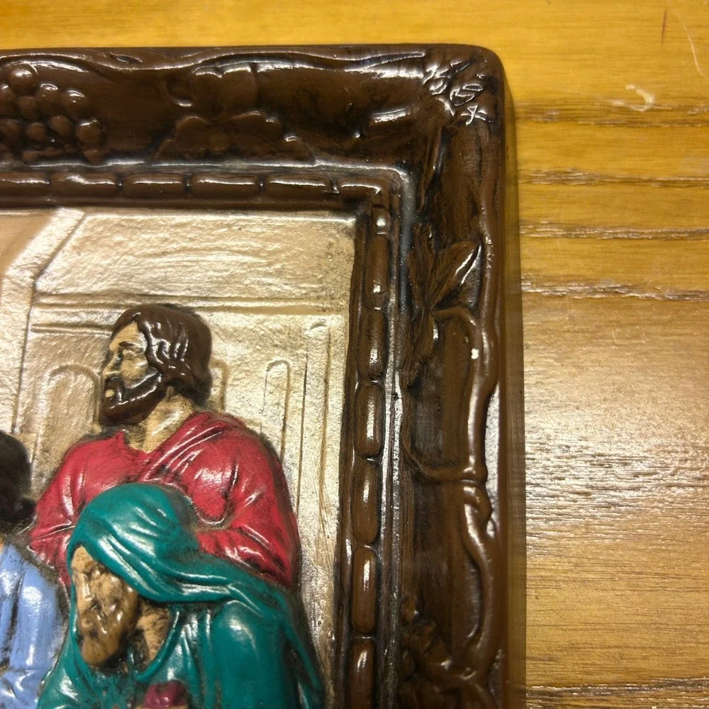 Holland Mold The Last Supper Wall hand painted Vtg Ceramic 3D Jesus bible art